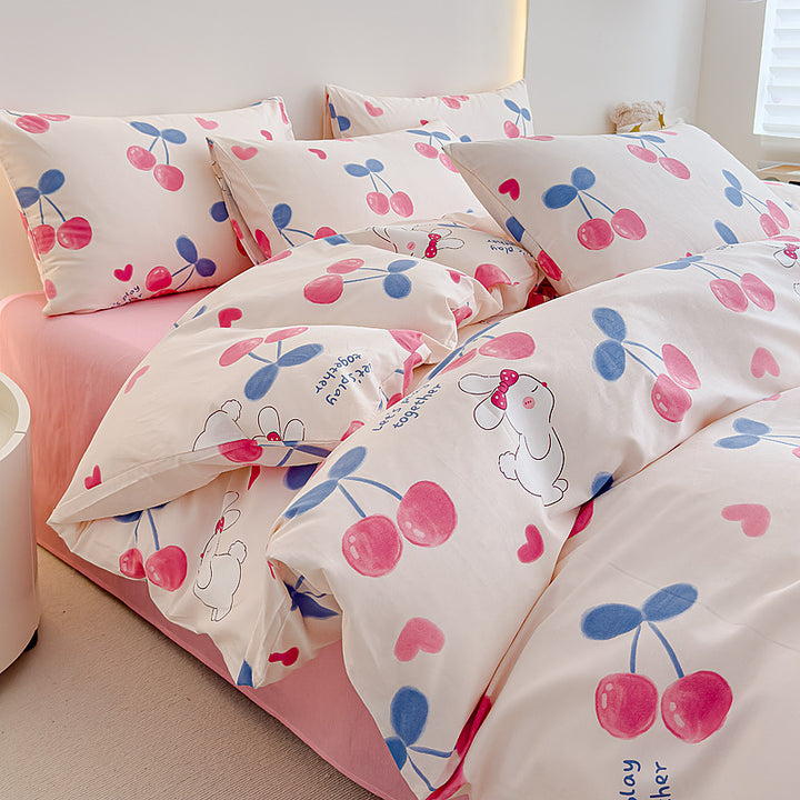 Rose-Print Baumwollsatin Bettbezug Ensemble mit hypoallergenem Daunenalternative Komforter
