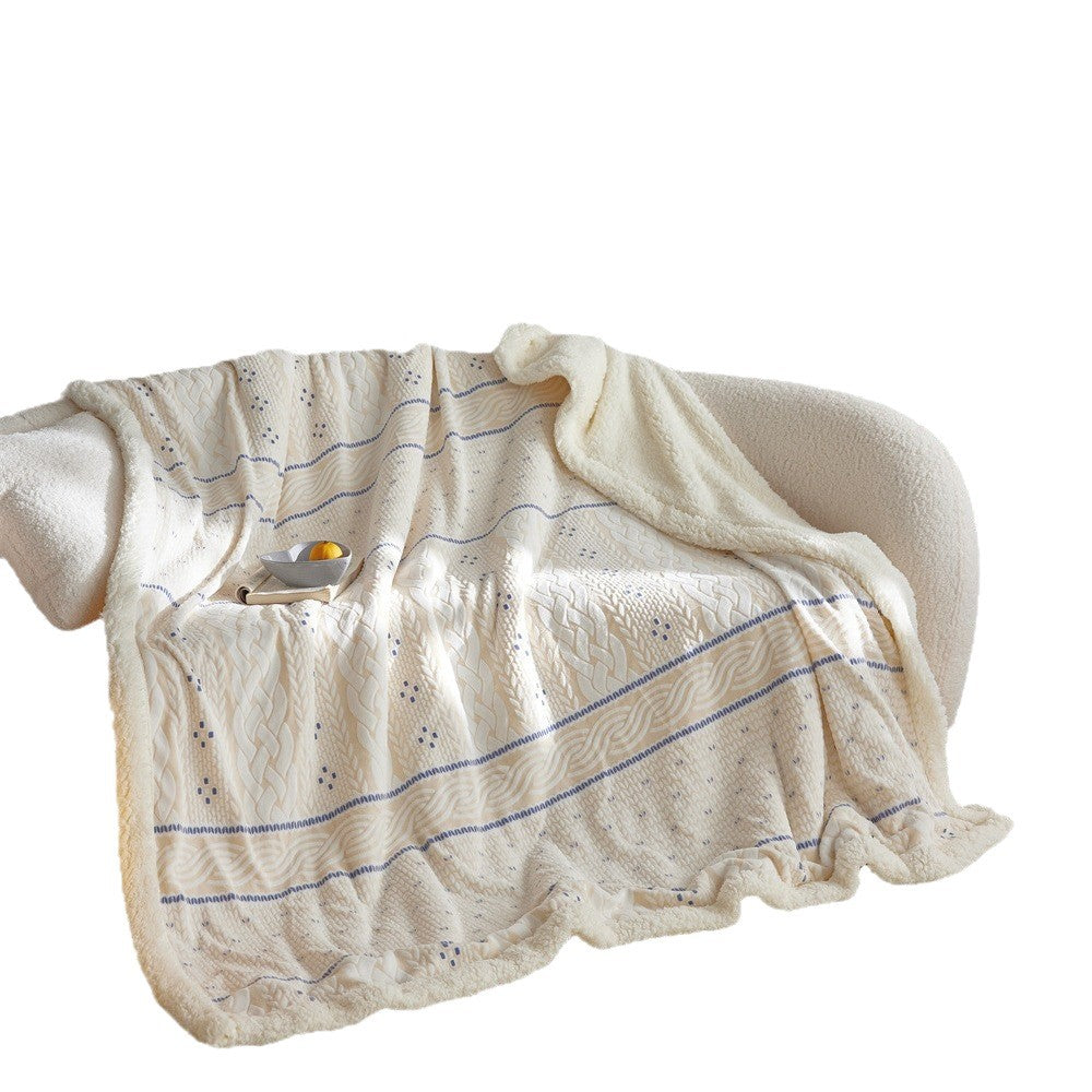 Kuschelige Wendedecke mit Struktur-Jacquard und Sherpa-Futter