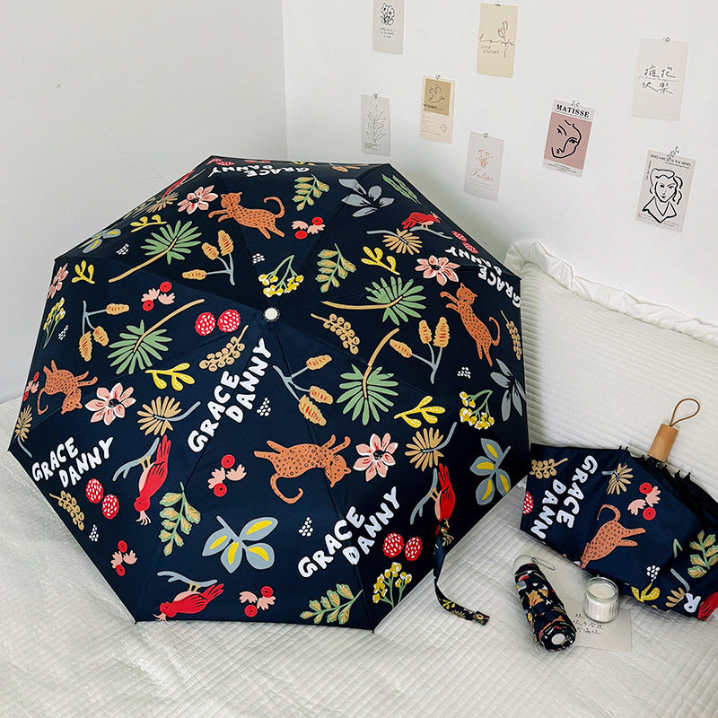 Damen Faltbarer Regenschirm mit ausdrucksstarkem Blumenmuster Karnz
