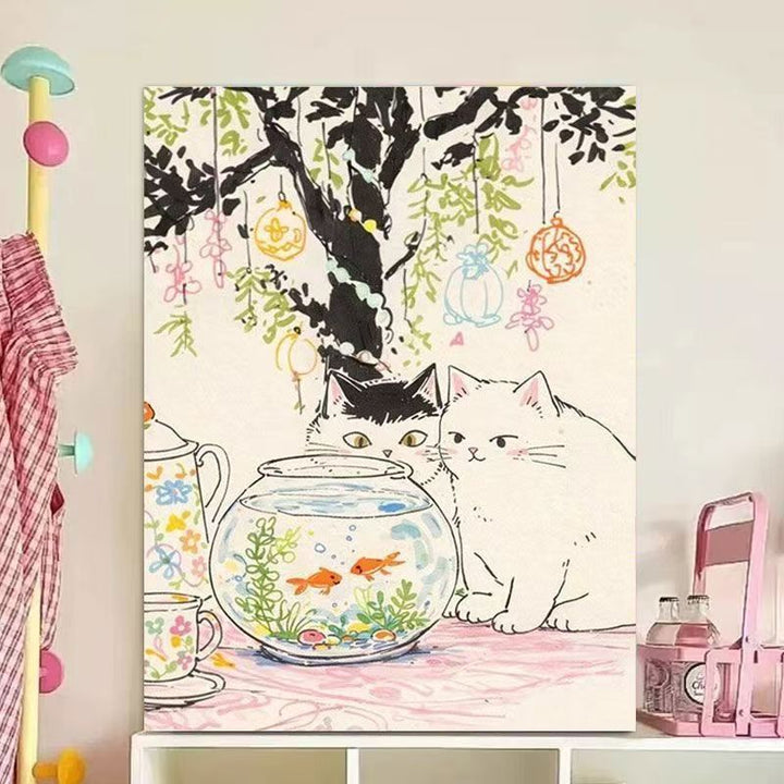 Verspielt Katze Illustration Leinwand Kunst Druck Karnz