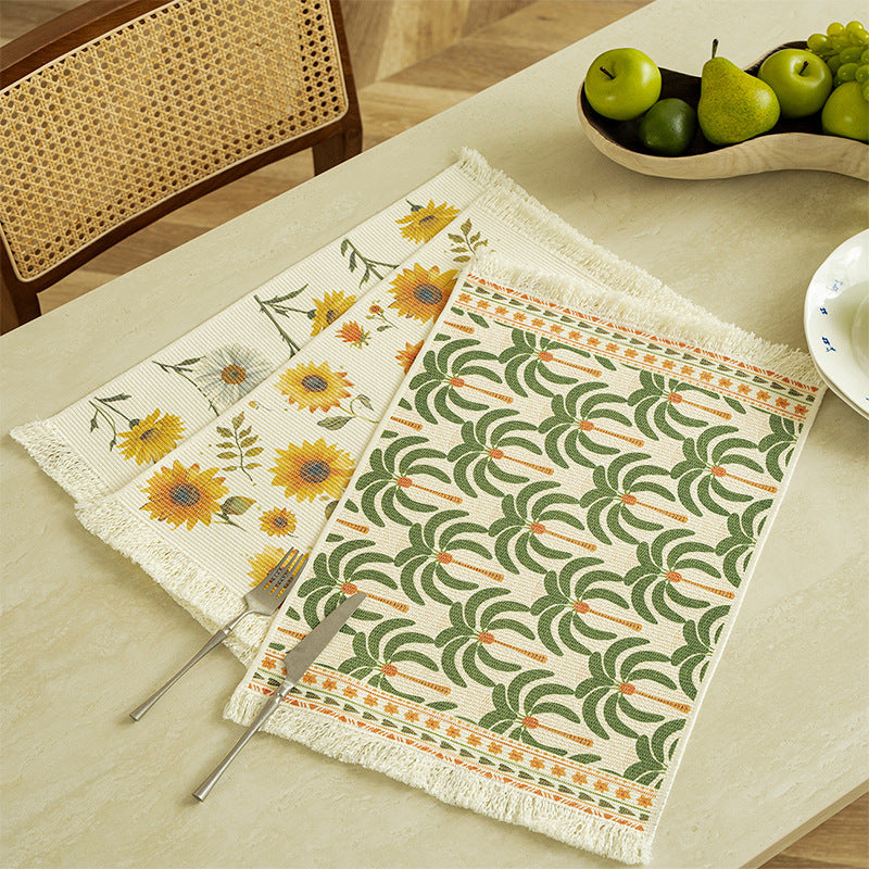 Gewebter Wohn- und Strandteppich mit Palmen-Jacquard und dekorativen Fransen Karnz