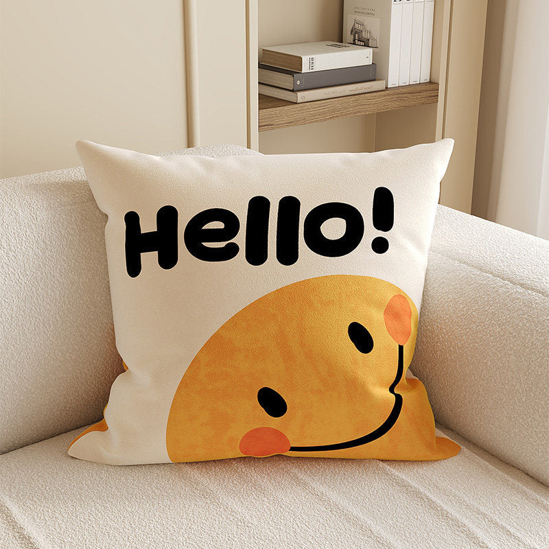 Square Plush Decorative Cushion Pillow with Illustrated House 'Room' Motif