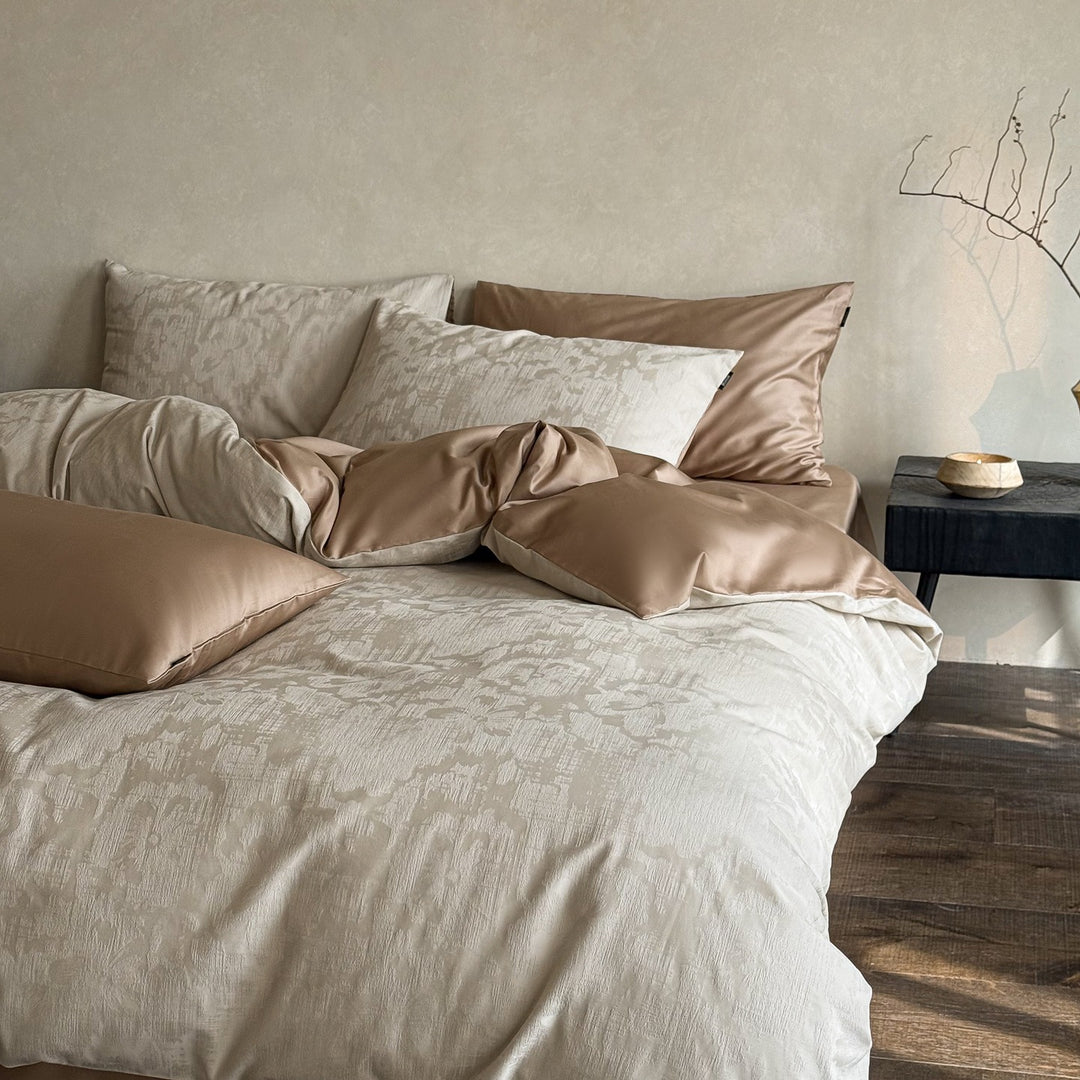 Luxus Jacquard Baumwolle Bettbezugset mit Satin Kissenbezügen
