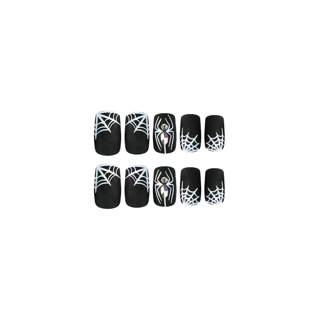 Kunstvolle Nagelverlängerungen mit Spinnen- und Spinnennetzdesign Karnz