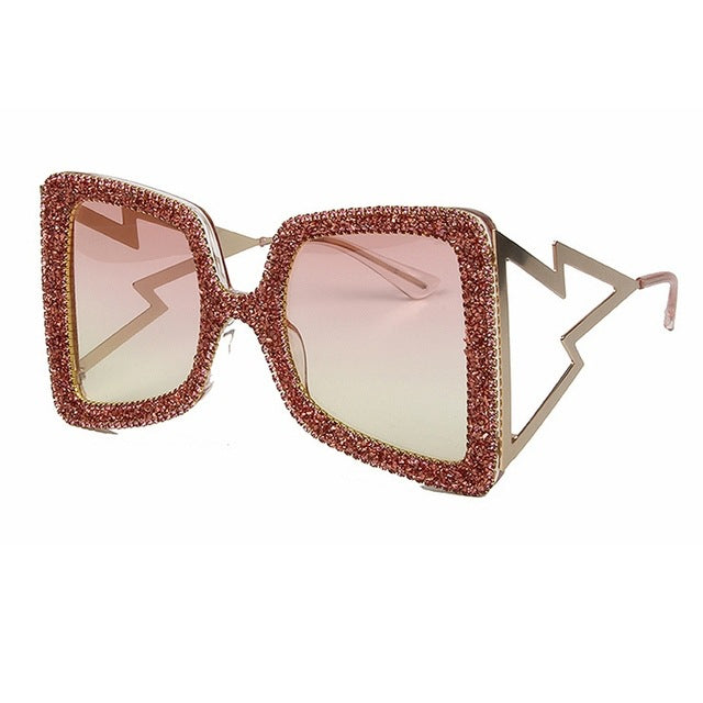 Damen übergroße Sonnenbrille mit glitzerndem Kristallrahmen Karnz