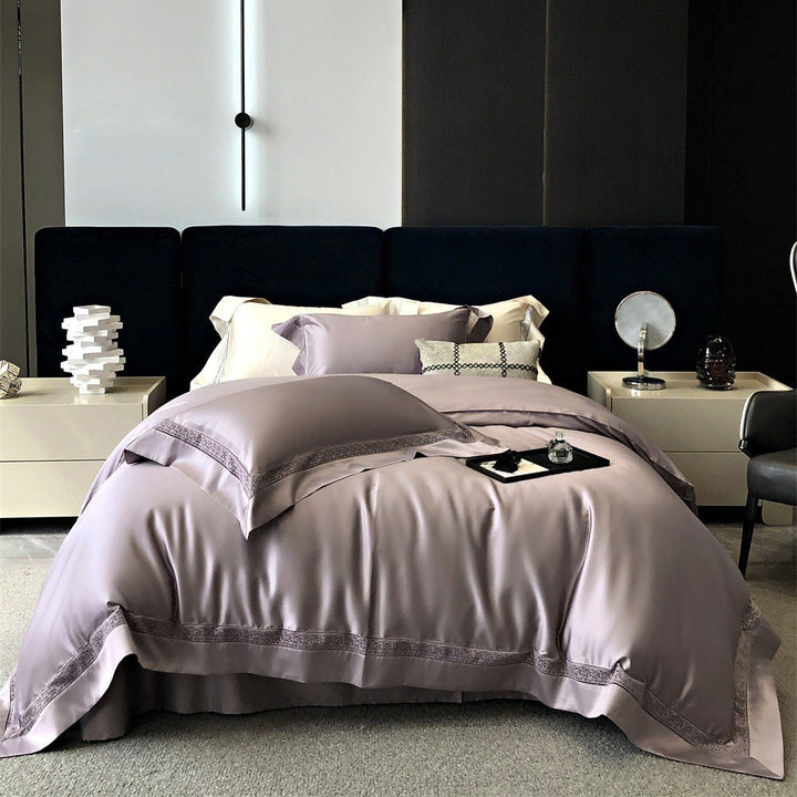 Premium-Baumwollsatin-Bettbezug-Set mit dekorativer Lochstickerei und verdecktem Hotelverschluss