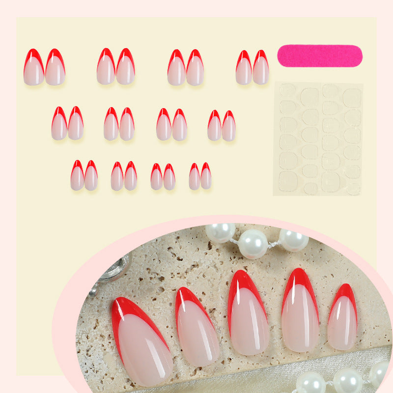 Dekoratives Press-On Nagelkunstset mit elegantem roten und weißen Design Karnz