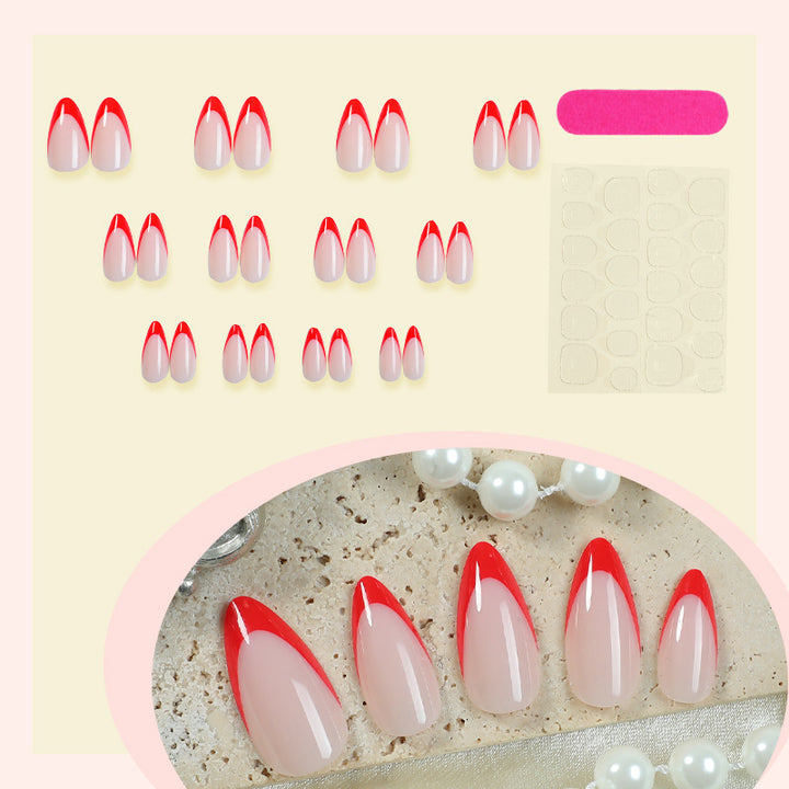Dekoratives Press-On Nagelkunstset mit elegantem roten und weißen Design Karnz