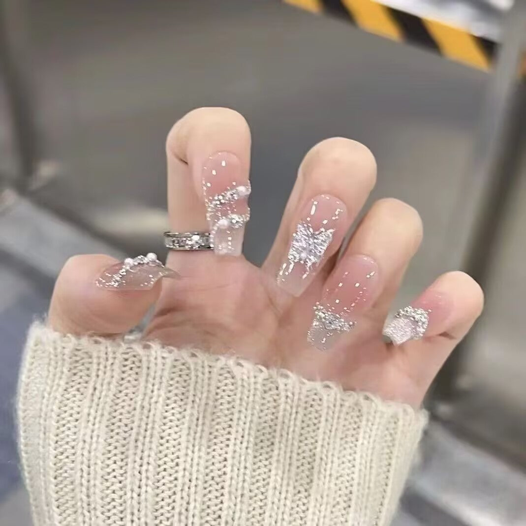 Elegante Kristall-verzierte Druck-Nagelkunst Karnz