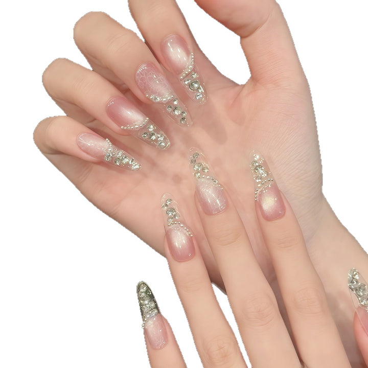 Elegantes, mit Kristallen verziertes Press-On-Nagelset