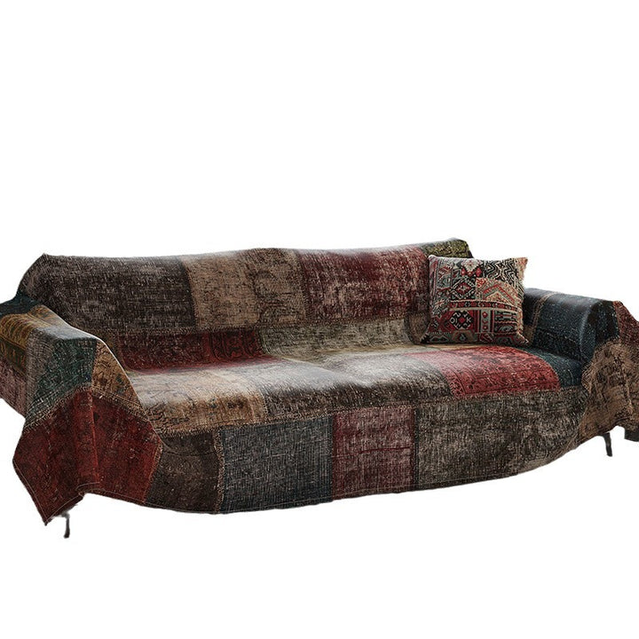 Patchwork Vintage-Style Reversible Sofa Slipcover with Matching Pillow Cover