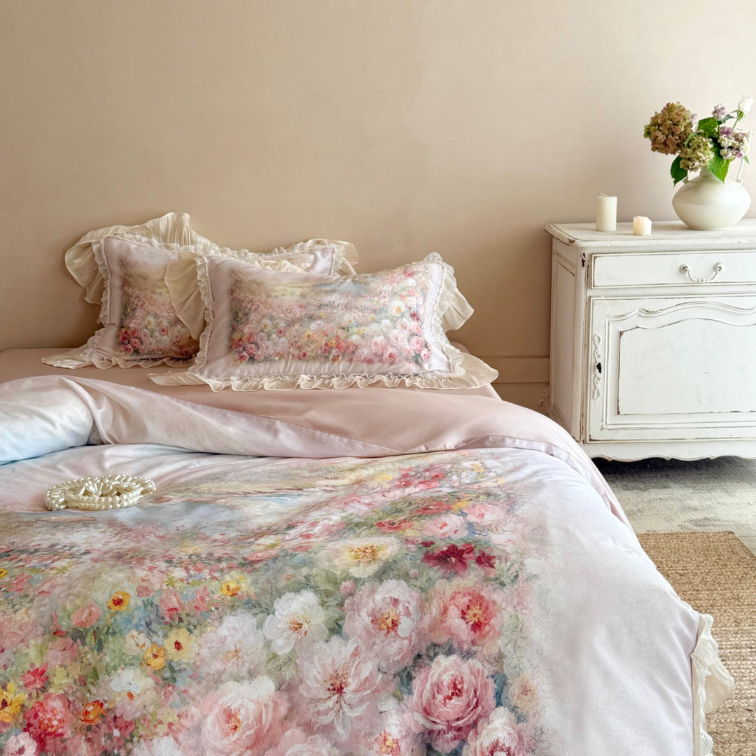 Floral Rüschendes Spitzenbesatz Bettbezug Set