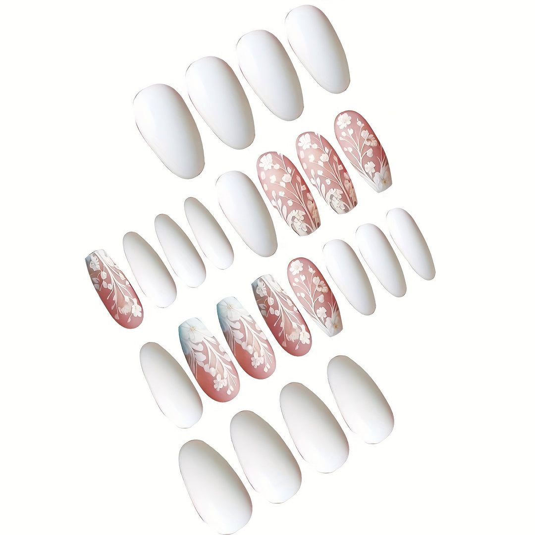 Elegante Blumen Kunst Press-On Nagel Set Karnz