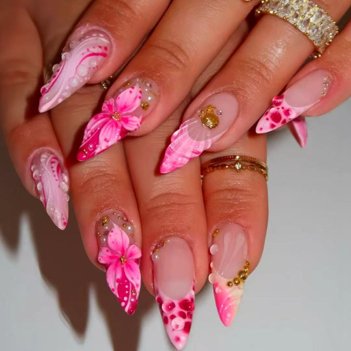 Florales Design Stiletto Press-On Nägel Karnz