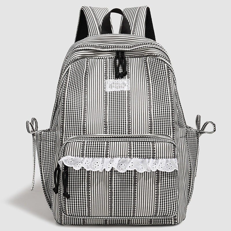 Stylischer gestreifter Rucksack mit Spitzenbesatz Karnz