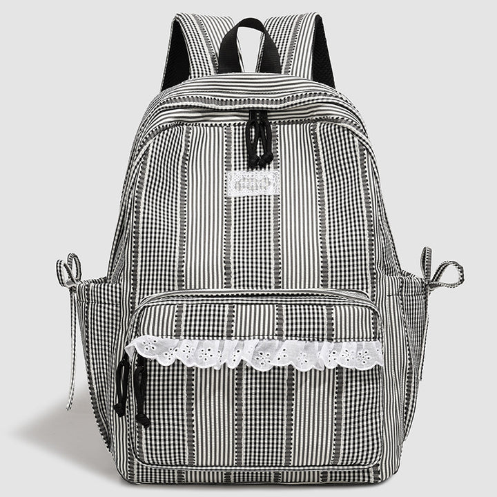 Stylischer gestreifter Rucksack mit Spitzenbesatz Karnz