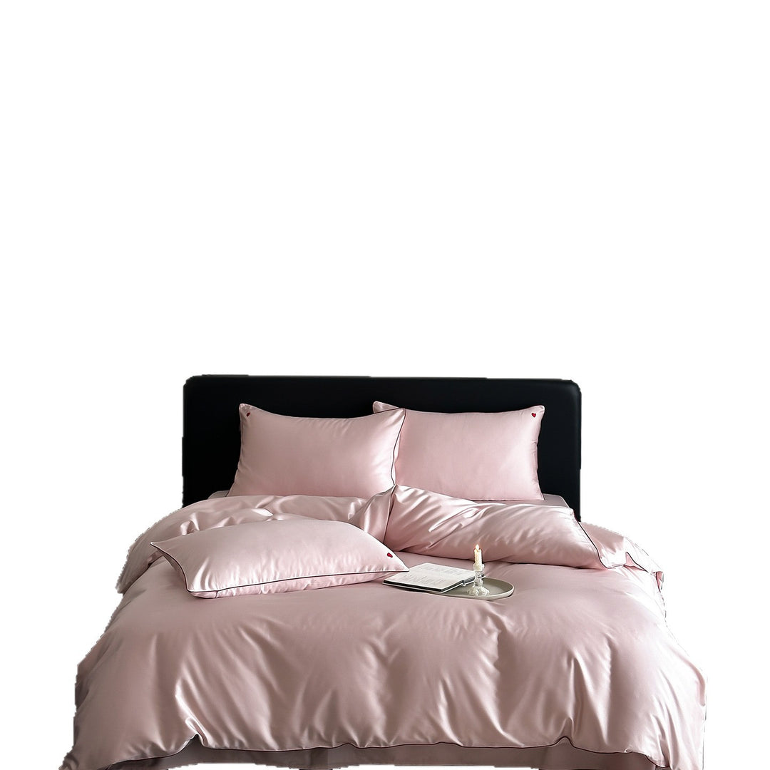 Luxus Satin Bettbezug Set mit kontrastierenden gepipten Kissenbezügen