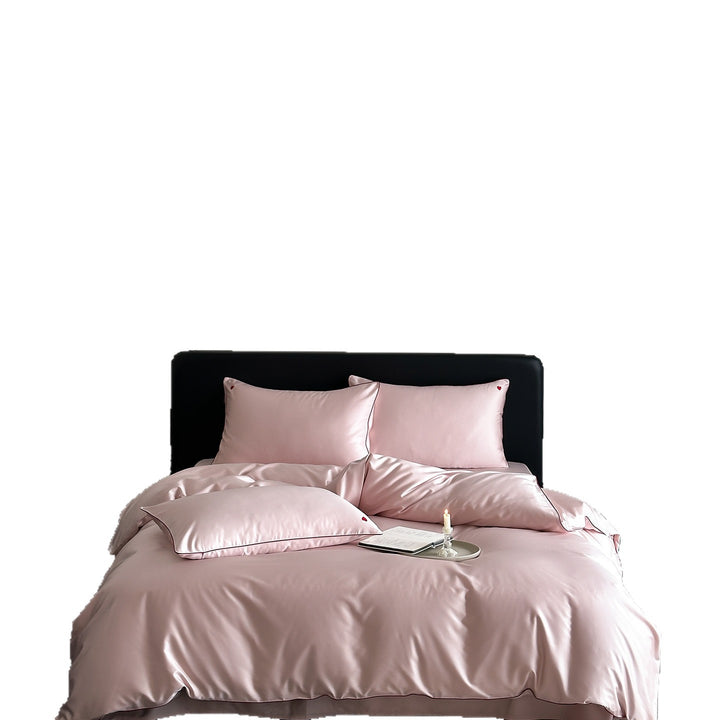 Luxus Satin Bettbezug Set mit kontrastierenden gepipten Kissenbezügen