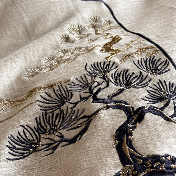 Bestickte Leinenmischung Bettbezug Set mit botanischem Kieferbaum-Motiv