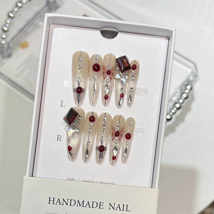Künstlerisches floral verziertes Press-On Nail Set Karnz