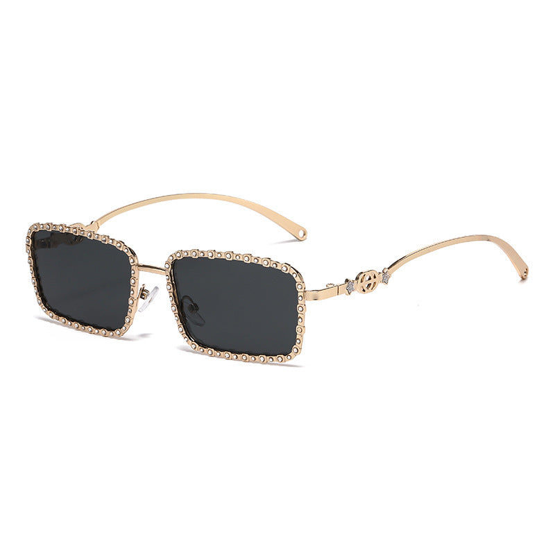 Damen elegante quadratische Sonnenbrille mit luxuriösem Strassrahmen Karnz