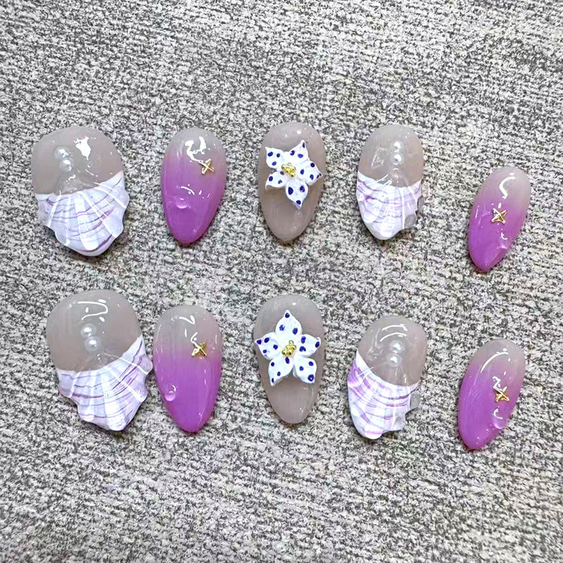 Künstlerisches Press-On Nagelset mit floralem und Ombre-Design Karnz