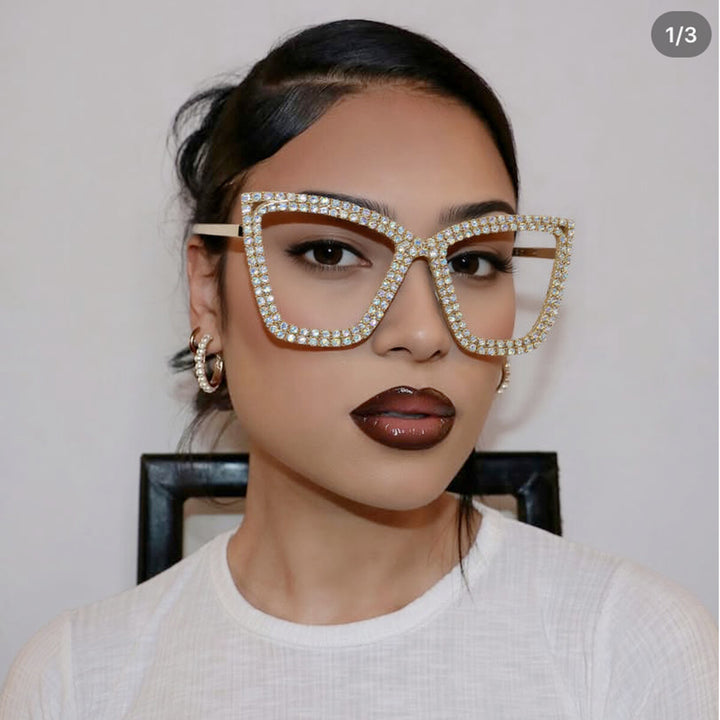 Damen extravagante Sonnenbrille mit funkelndem Kristallrahmen Karnz
