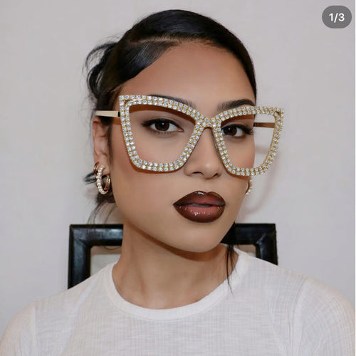 Damen extravagante Sonnenbrille mit funkelndem Kristallrahmen Karnz