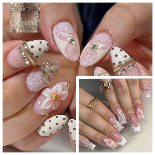 Elegante florale Spitzen-Design Press-On Nagel Tipps Karnz
