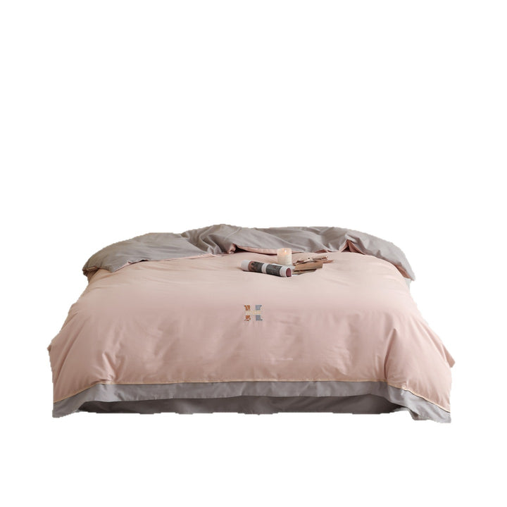 Zweifarbiges Luxus-Baumwoll-Percale-Bettwäsche-Set mit wendbarem Finish und besticktem Monogramm