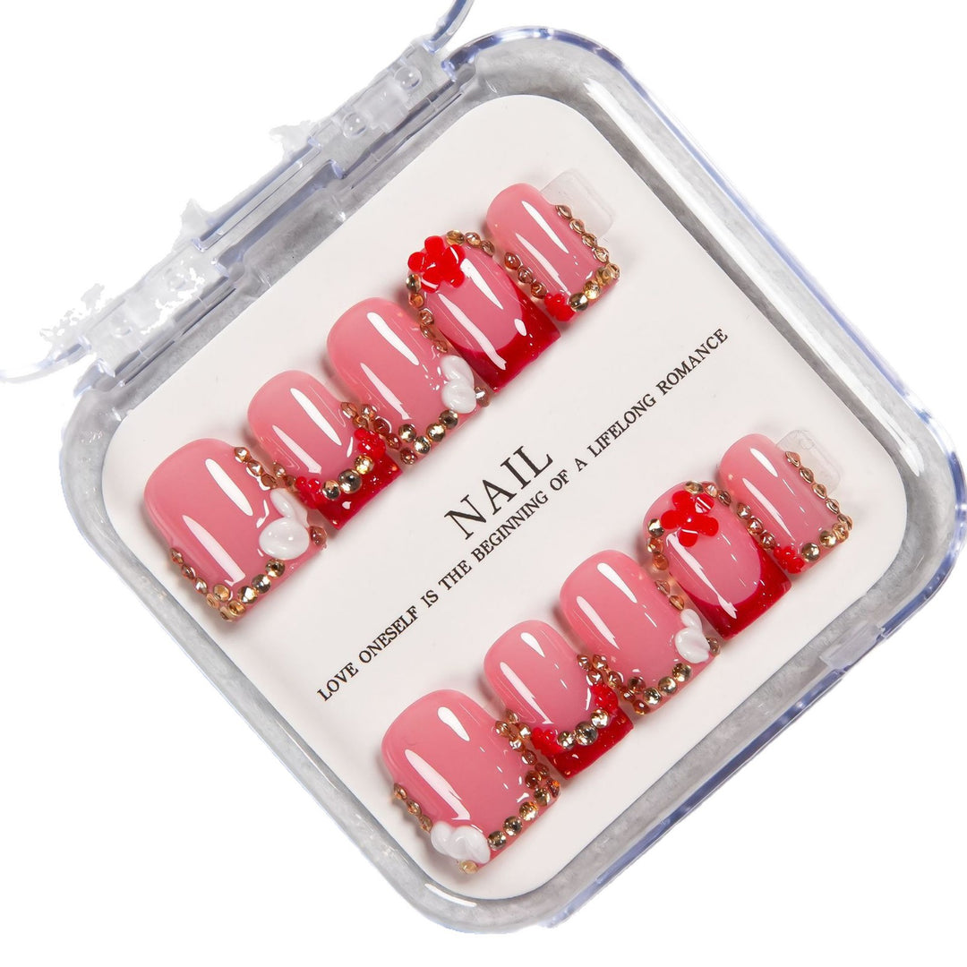 Dekoratives Press-On Nagelset mit Kristallakzenten