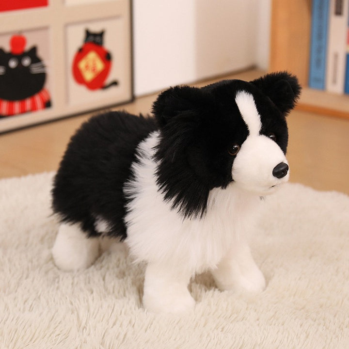 Realistisches Sitzendes Border Collie Plüschspielzeug mit Langem Weichem Fell Karnz