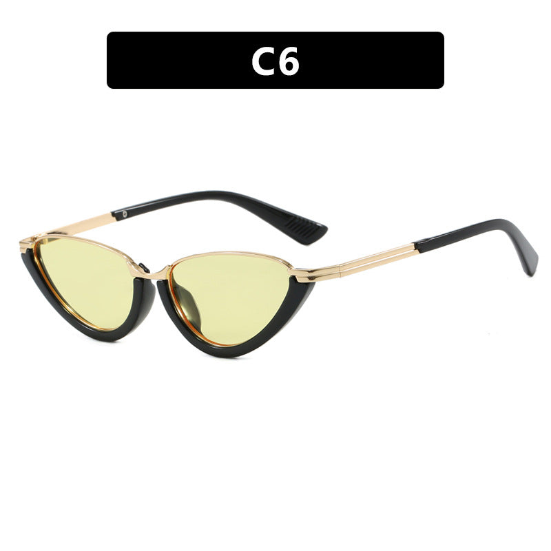 Damen futuristische Cat-Eye Sonnenbrille mit goldenen Akzenten Karnz
