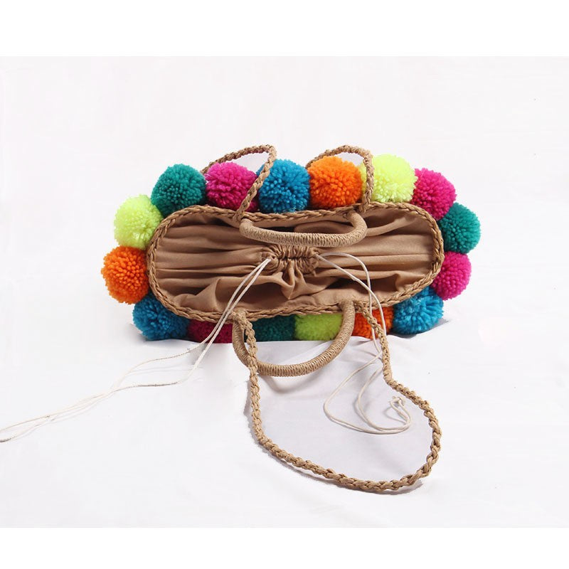 Damen Strandtasche mit bunten Pompons Karnz