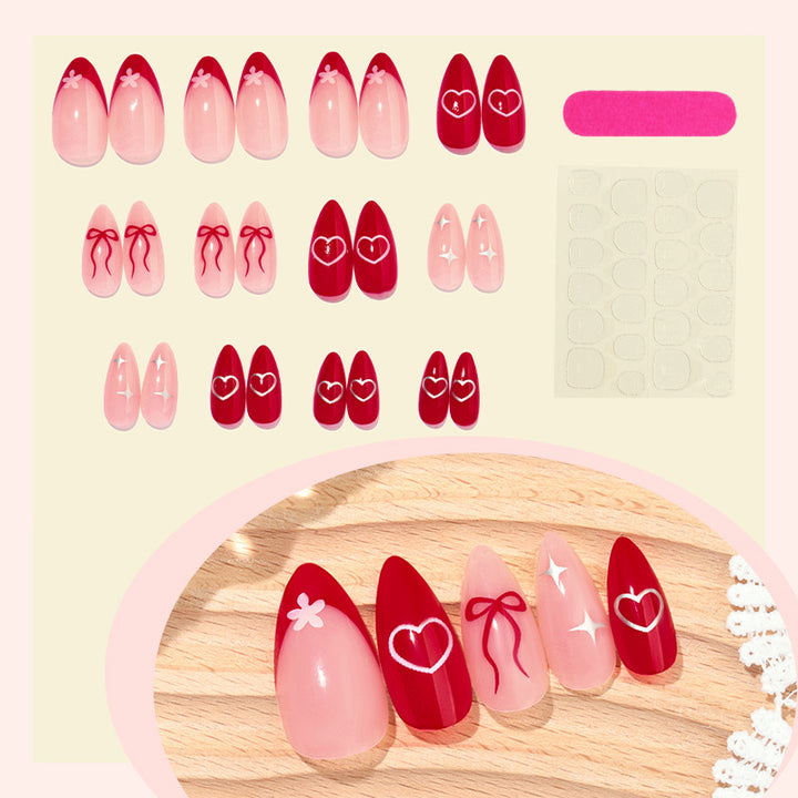 Dekorativer Druck-Nagel-Set mit charmanten Kirsch- und Schleifen-Designs Karnz
