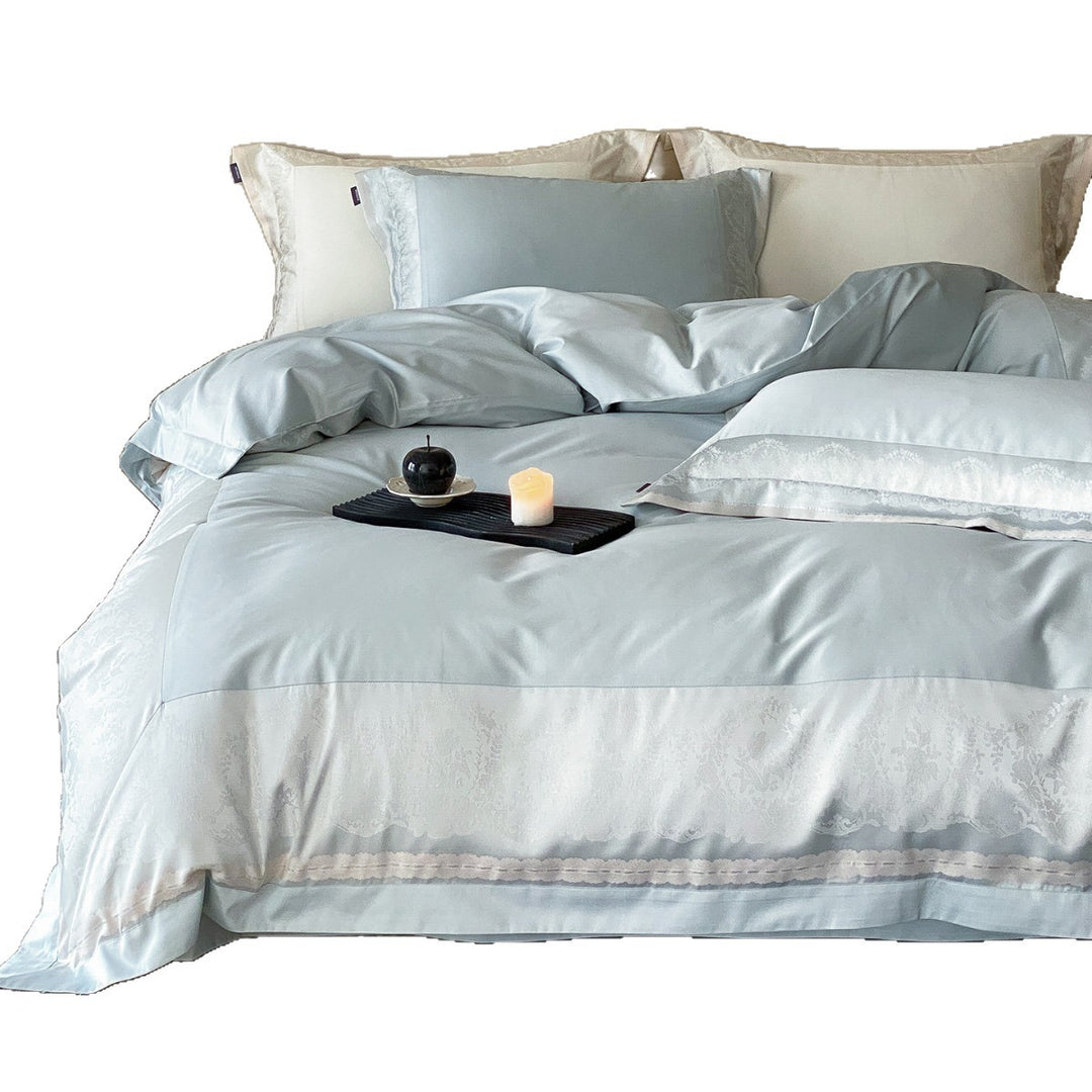 Luxus Baumwoll-Satin Jacquard Border Bettbezug Set mit verstecktem Reißverschlussverschluss