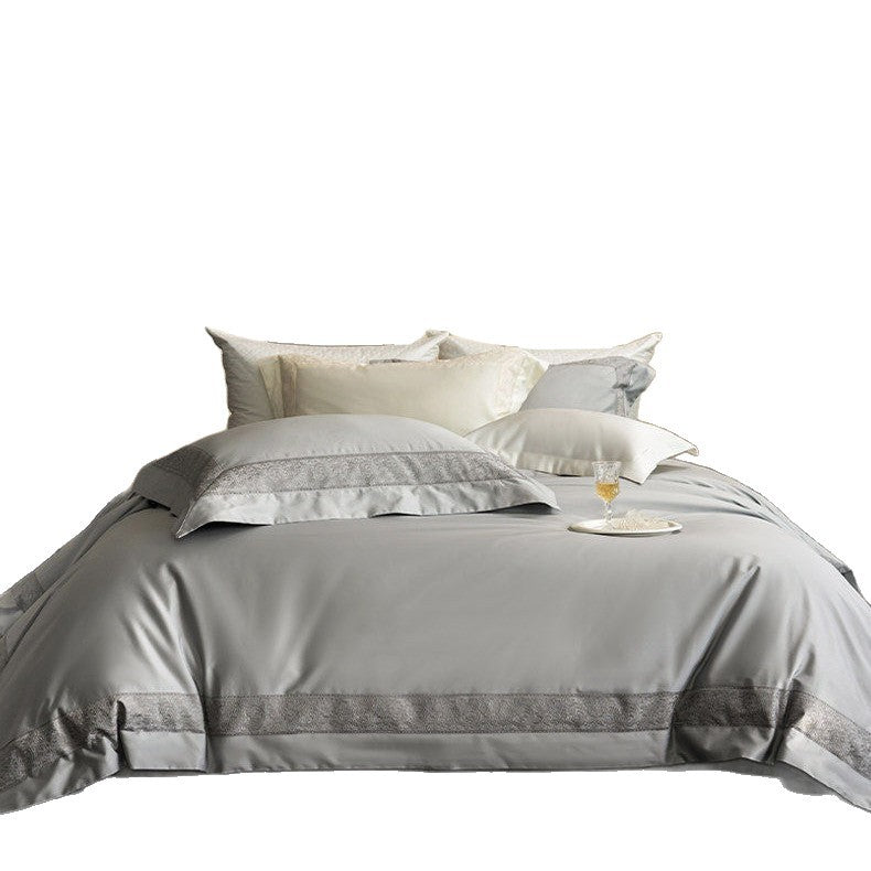 Luxus Baumwollsatin Bettwäsche-Set mit Spitzenbordüre und Kissenbezügen