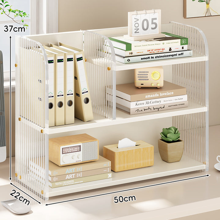 Gekrümmtes Acrylpanel Dual-Compartment Schreibtisch Buch- und Dokumentenorganisator