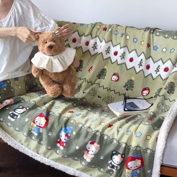 Wendbare Flauschdecke mit Cartoon-Katzenmotiv und Teddyfutter