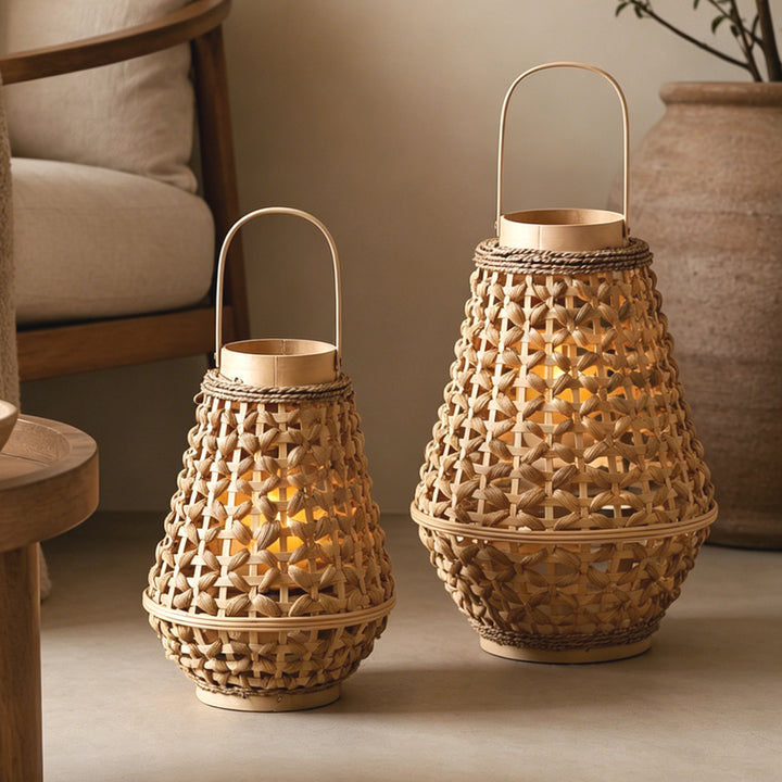 Elegante Laterne aus geflochtenem Rattan Karnz