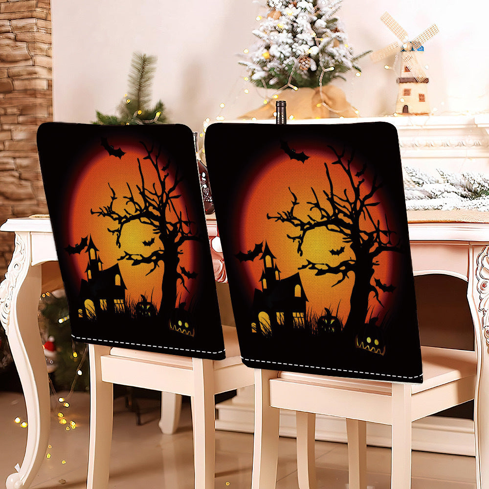 festliche Halloween-Stuhlhussen aus dehnbarem Polyester mit Hexenhut- und Schriftzug-Motiv