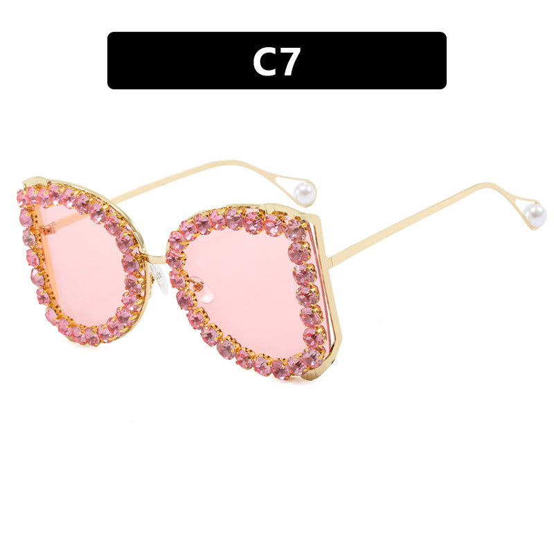 Damen extravagante Katzenaugen-Sonnenbrille mit funkelndem Strassrahmen Karnz