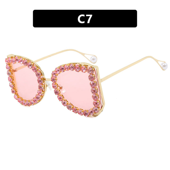 Damen extravagante Katzenaugen-Sonnenbrille mit funkelndem Strassrahmen Karnz