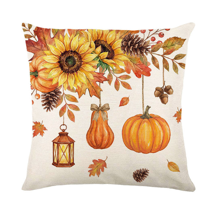 Herbst Aquarell Sonnenblume & Kürbis Baumwoll-Leinen Kissenbezug mit verstecktem Reißverschluss