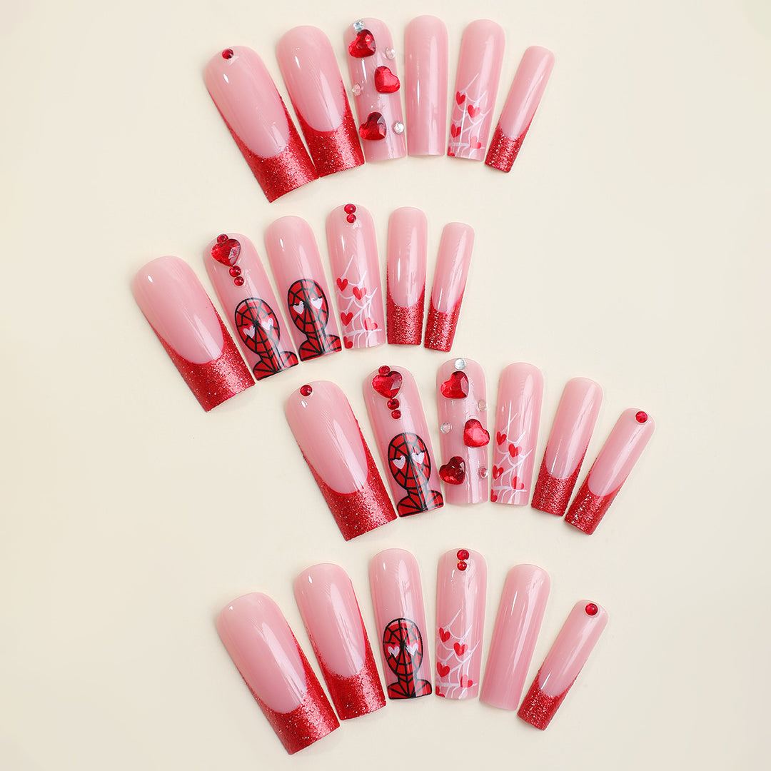 Luxus Press-On Nail Set mit glamourösen Herz- und Glitzerdesigns Karnz