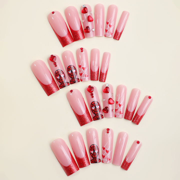 Luxus Press-On Nail Set mit glamourösen Herz- und Glitzerdesigns Karnz