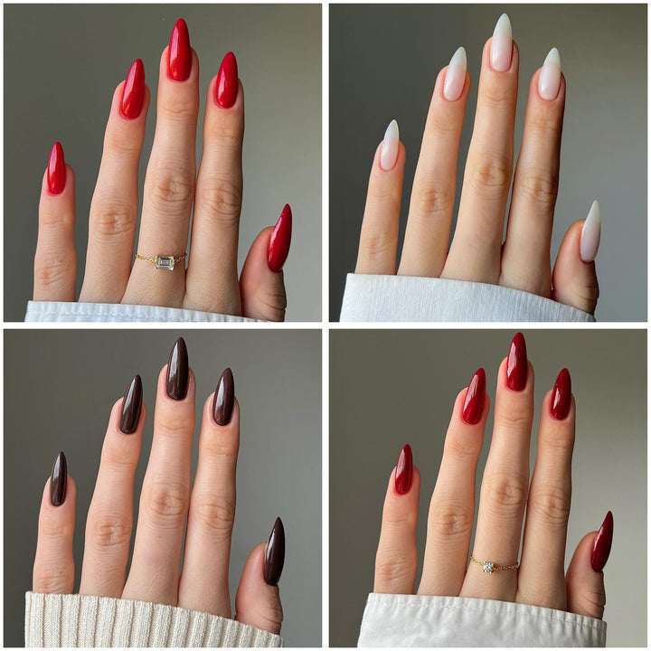 Kunstnagelset mit eleganten Stiletto-Spitzen und mattem Finish Karnz