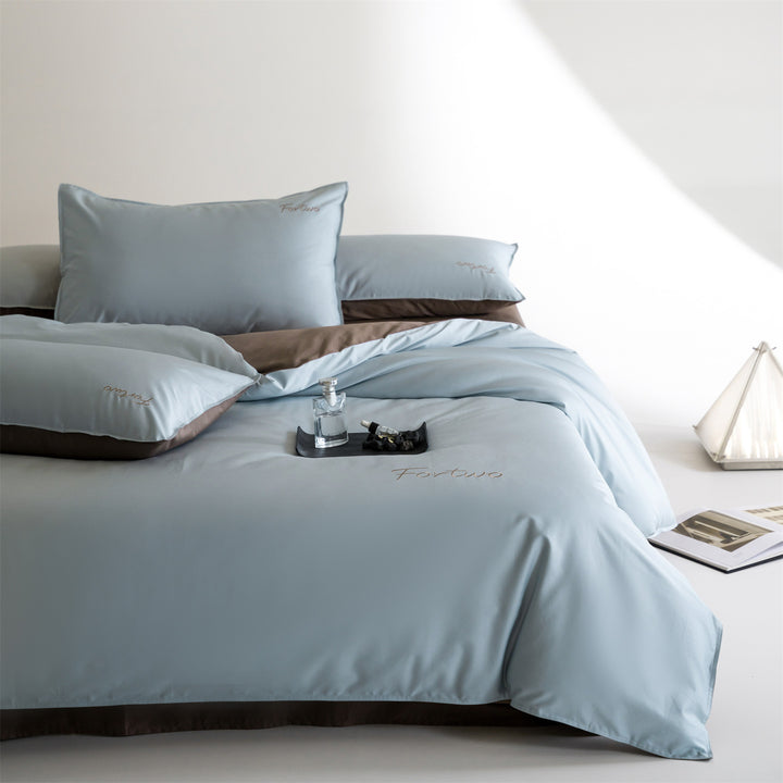 Wendbares Satin-Bettwäscheset mit feiner Ton-in-Ton-Stickerei