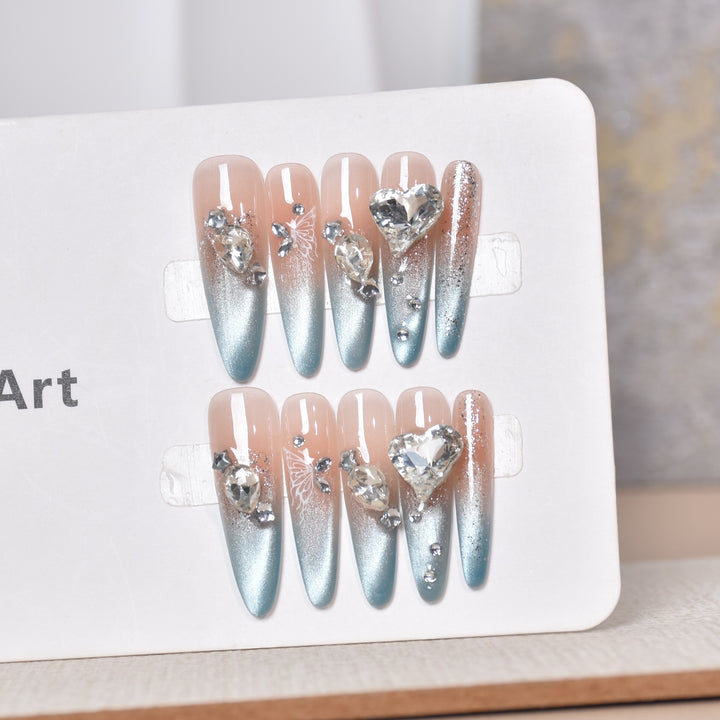 Künstlerische Kristall-verzierte Press-On Nagelkunst Karnz