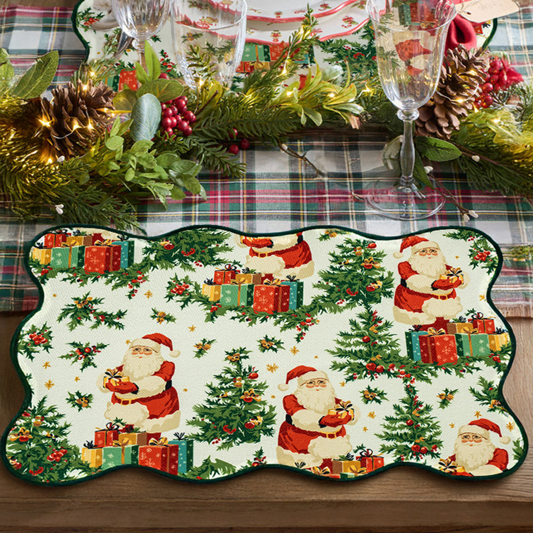 Weihnachtliches abwischbares Tischset mit gewelltem Saum und nostalgischem Santa‑Motiv Karnz